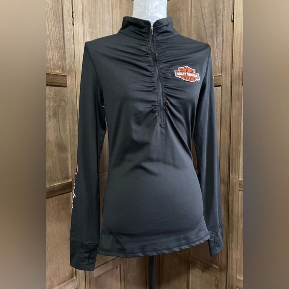 Harley Davidson Black Half Zip Blouse. - Picture 2 of 8